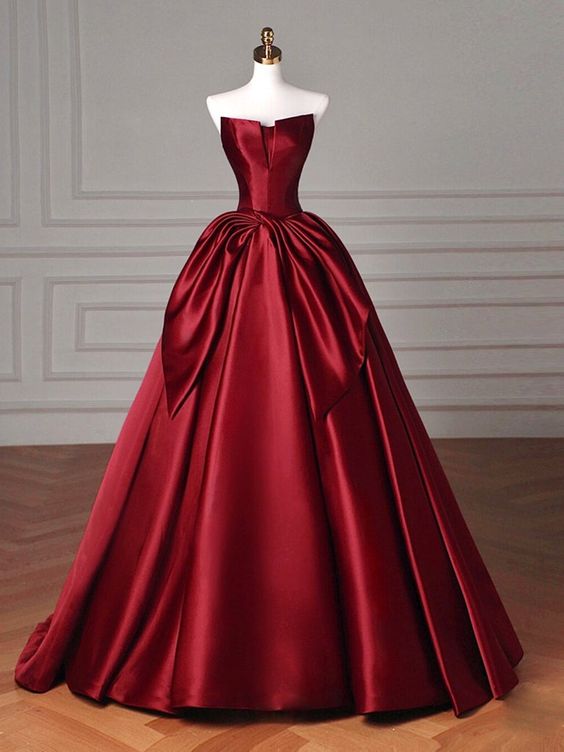 Simple Satin Burgundy Long Prom Dress, Burgundy Long Formal Dress fg5064