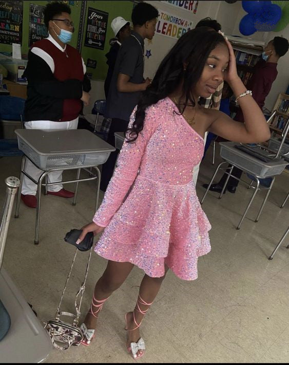 Pink Sequin Short Prom Dresses, Cute Homecoming Dresses fg5268