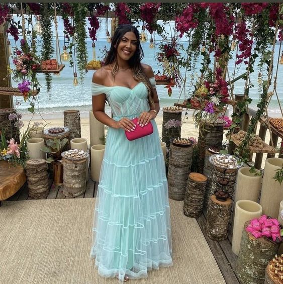 A-Line Stunning Off The Shoulder Long Formal Prom Dresses fg4719