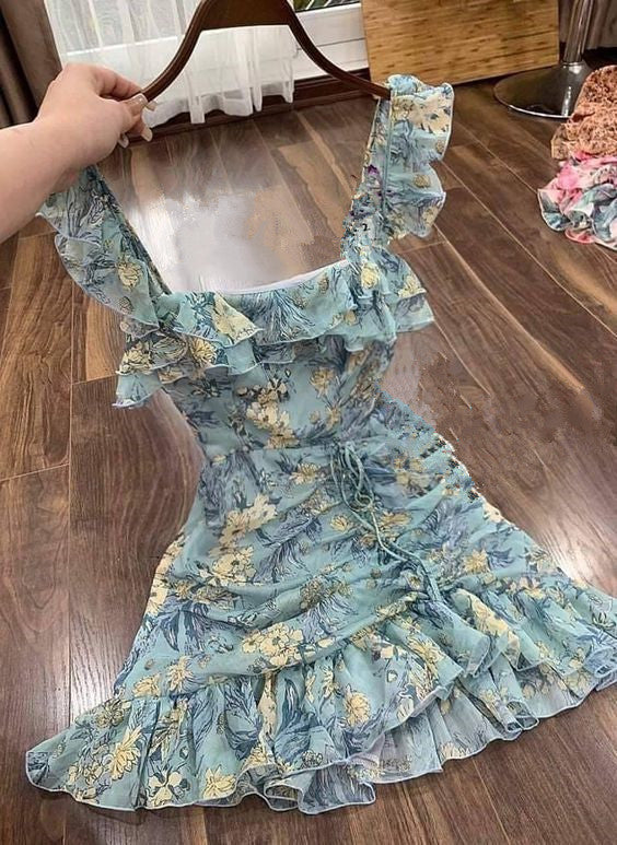 Summer Outfit Floral Dress, Short Homecoming Dress,Summer Beach Dress fg4546
