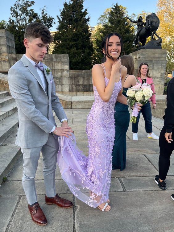 Purple Mermaid Prom Dresses Lace Appliques Evening Party Formal Gowns fg4552