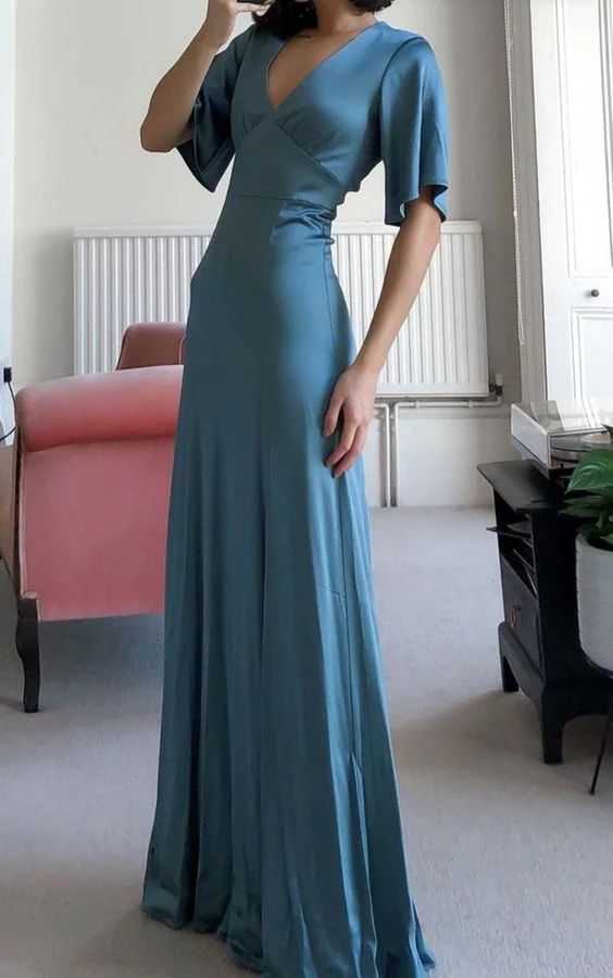 Charming V Neck Evening Dresses Classy Prom Dress with Sleeve fg4744