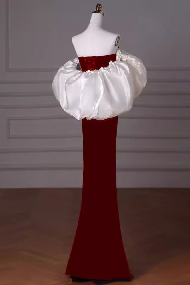 Burgundy Sweetheart Mermaid Velvet Prom Dress With Removable Sleeves fg5032