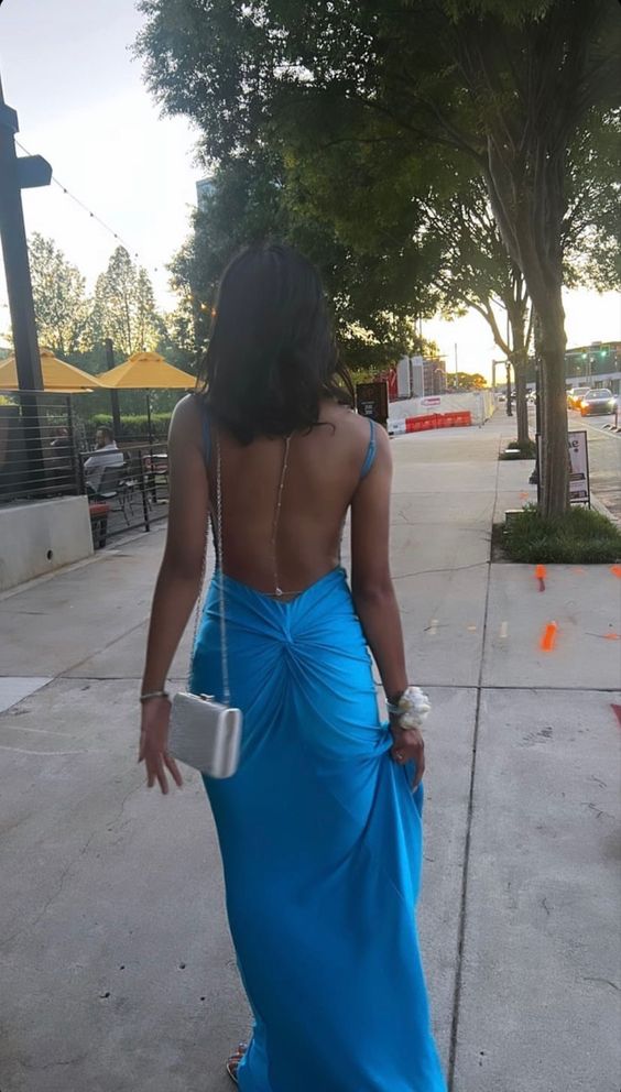 Blue Mermaid Backless Prom Dress Elegant Evening Dress fg4952