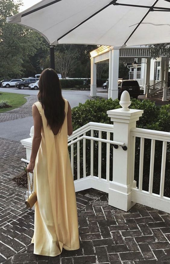 Simple A Line V neckline Yellow Long Prom Dresses fg5330