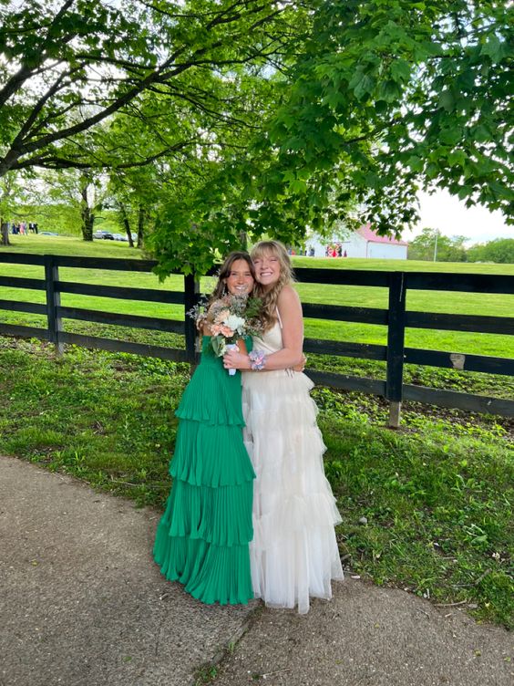Green Strapless Ruffle Multi-Layer Long Prom Dress fg4768