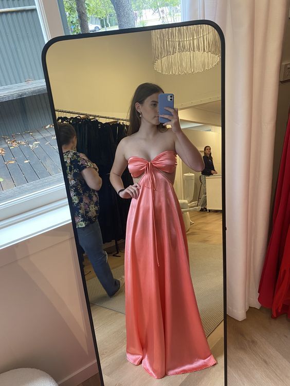 Pink Sweetheart Satin Backless Prom Dress Long Party Dress fg5086