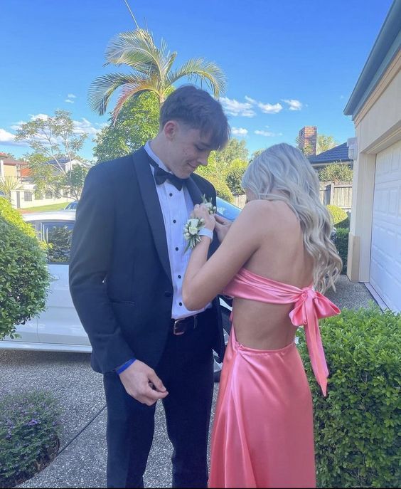 Pink Sweetheart Satin Backless Prom Dress Long Party Dress fg5086