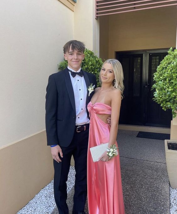 Pink Sweetheart Satin Backless Prom Dress Long Party Dress fg5086