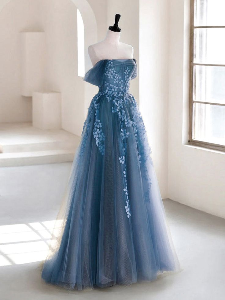 A-line Off Shoulder Tulle Long Prom Dress, Long Formal Dress fg5370