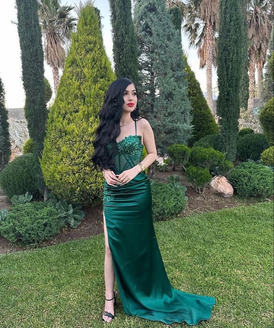 Elegant Green Dress Prom Long Fall Wedding Guest dress fg5407
