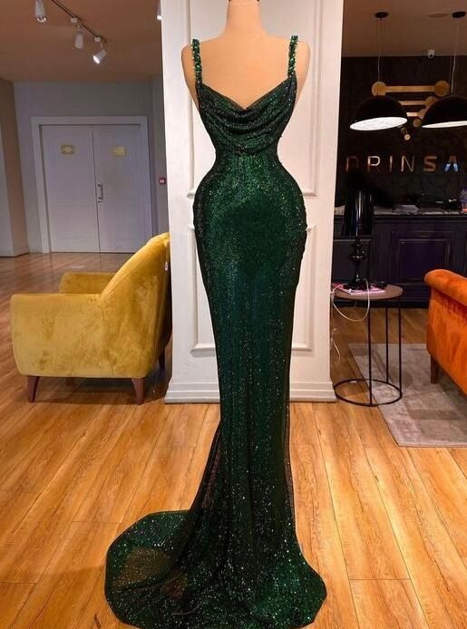 Sexy Sheath/column Cowl Neck Green Prom Dresses fg5120
