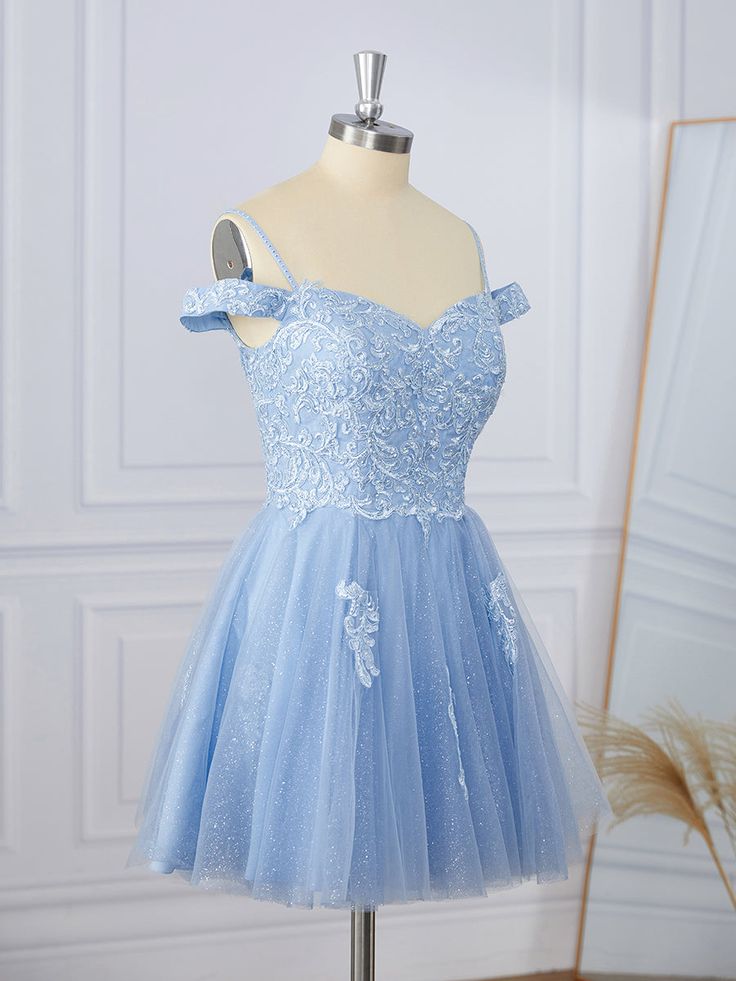A-line Tulle Off-the-Shoulder Appliques Lace Short/Mini Dress fg5501