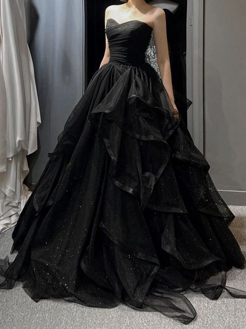 Sleeveless High Waist Irregular Black Prom Dress fg3801