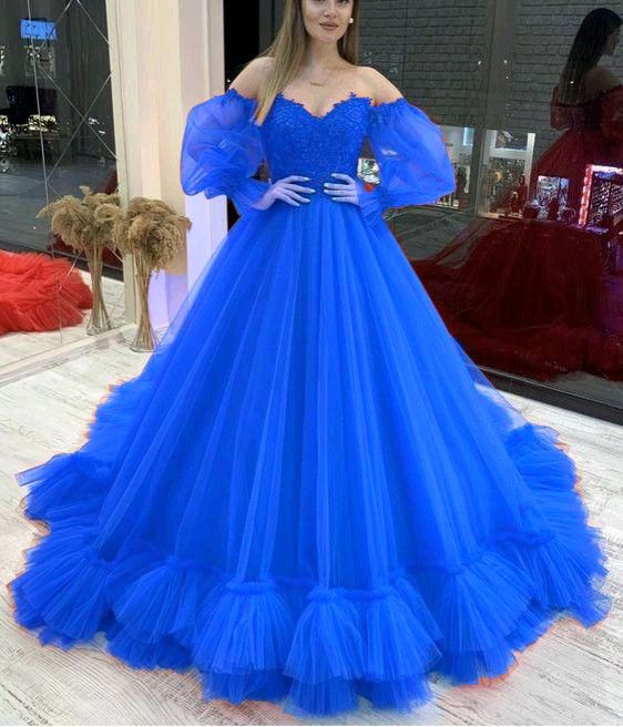 Royal Blue Prom Dresses Ball Gown Off The Shoulder Elegant Prom Gown fg4339