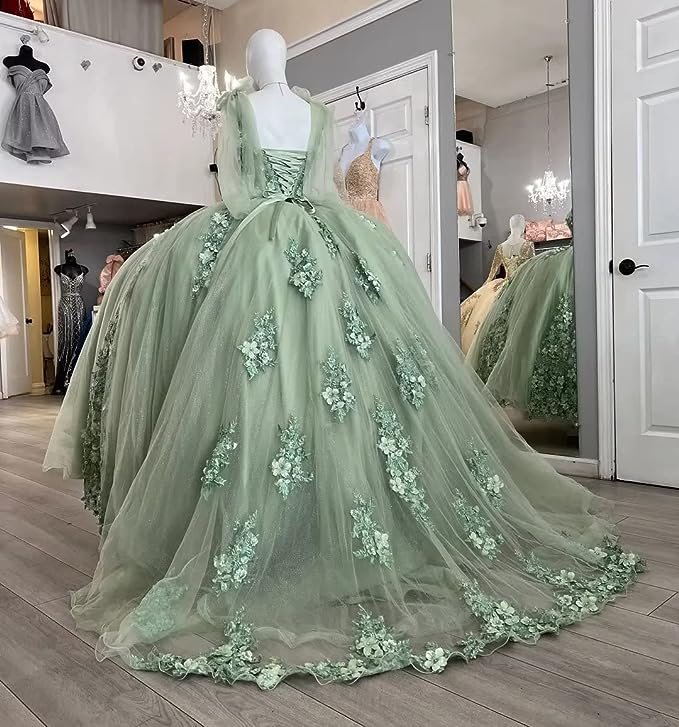 Women's Off Shoulder Quinceanera Dresses Ball Gown with Train Puffy Sweet 15 16 Dresses 3D Flowers Prom Dresses fg3667