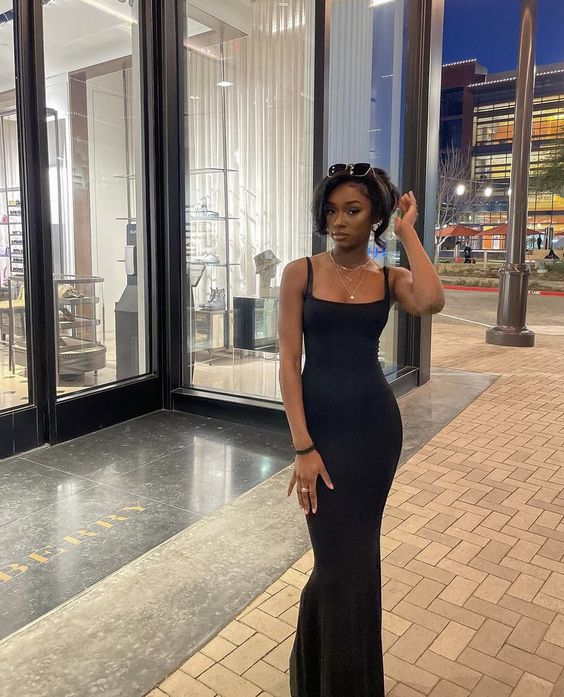 Simple Elegant Black Evening Gown Women Sexy Prom Dresses fg3839