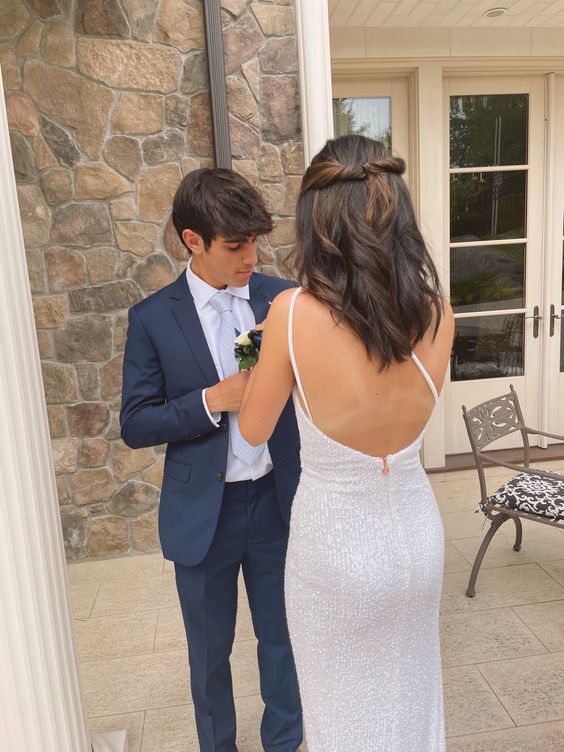 Elegant White Sequin Formal Evening Dress Sleeveless Dress with Split fg3722