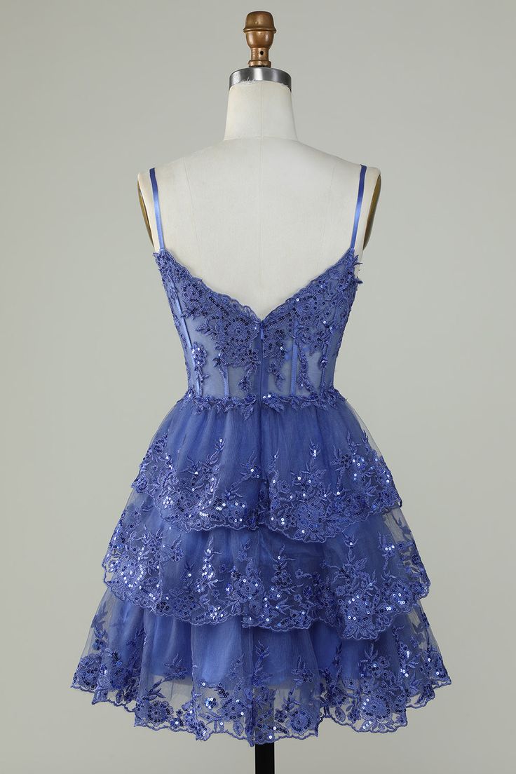 Straps Lavender Sequins Corset Layered Homecoming Dress fg3729