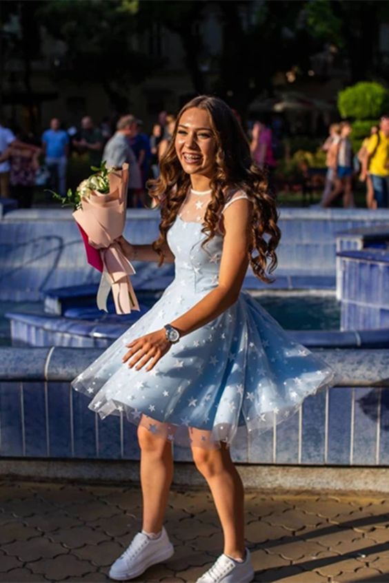 Delicate Lace Scoop Short A Line Homecoming Dresses fg3568