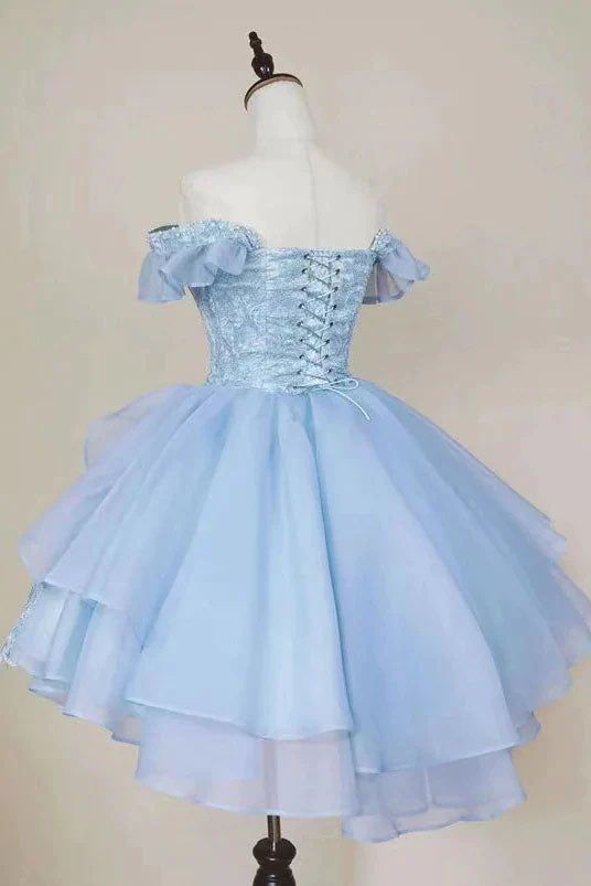 Lace Homecoming Gown with Beading,Princess Off the Shoulder Hoco Dress fg3675