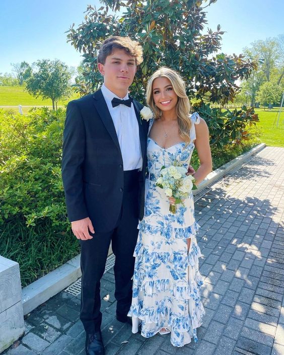 Elegant Printing Formal Evening Dress Sleeveless Dress with Split fg3739