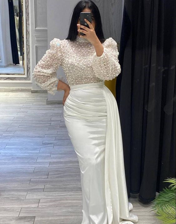 White Long Sleeve Prom Gown Wedding Dress fg4115