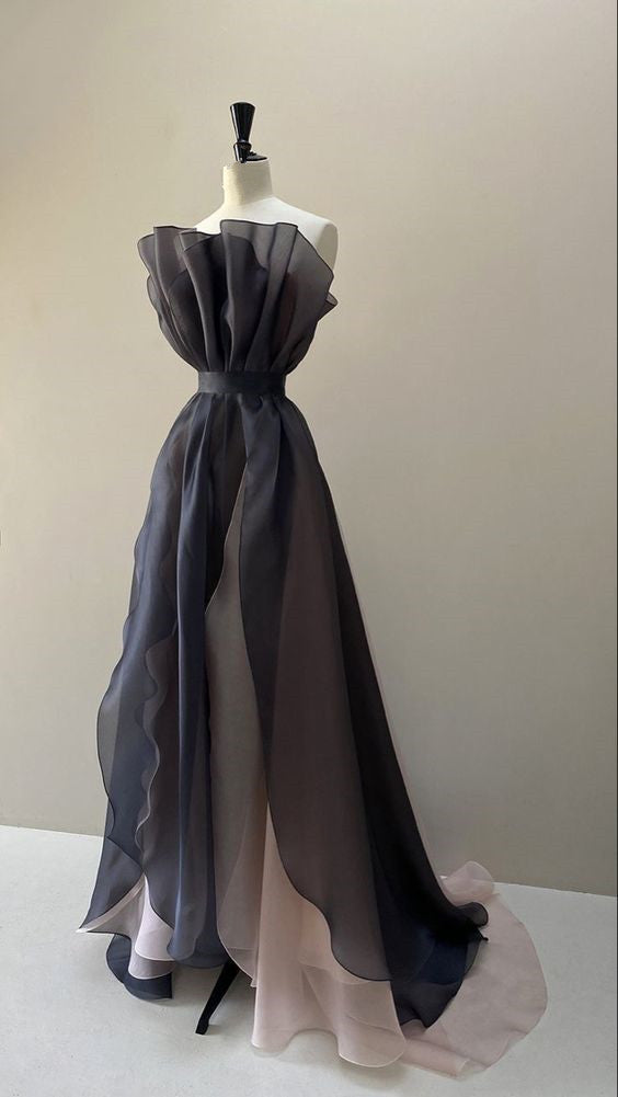 A-line Tulle Ruffle Prom Dress,Formal Gown fg4096