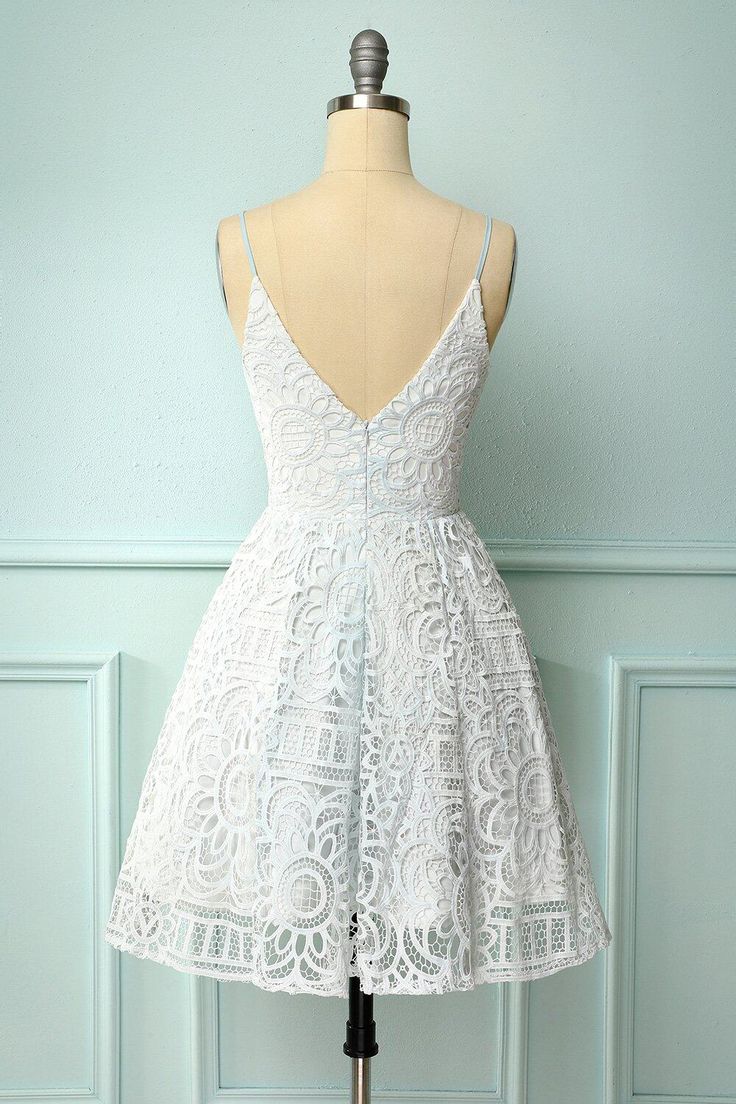 White Lace A-line Short Dress Homecoming Dress fg3744