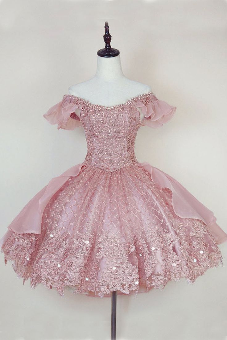 Lace Homecoming Gown with Beading,Princess Off the Shoulder Hoco Dress fg3675