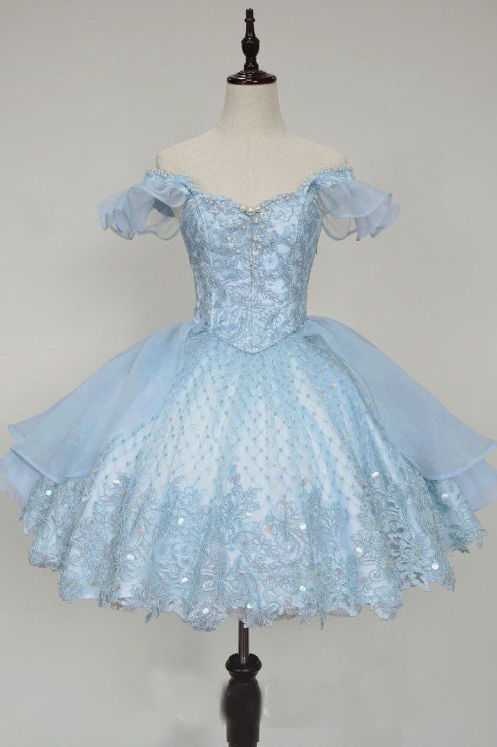 Lace Homecoming Gown with Beading,Princess Off the Shoulder Hoco Dress fg3675