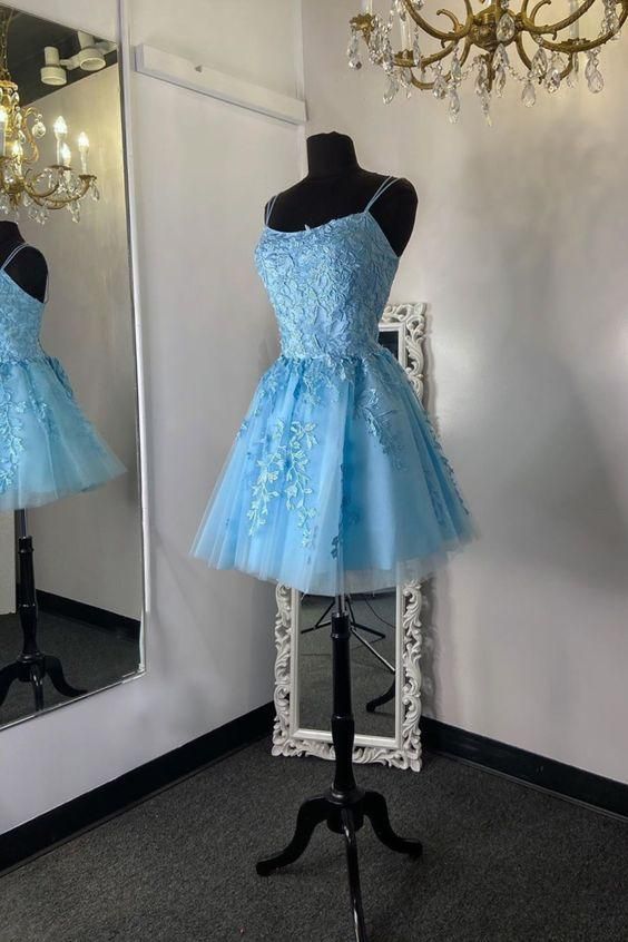 Homecoming Dresses Appliqued Blue Short Homecoming Dress fg3674