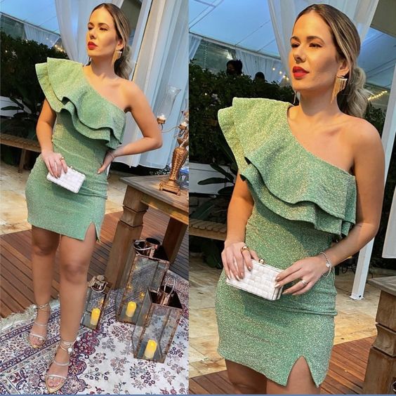 Green Shinny Short Homecoming Dress Party Dresses fg3623