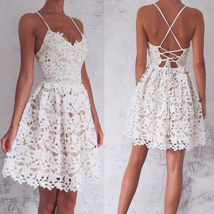 A-Line Spaghetti Straps Homecoming Dress,Lace-Up Ivory Lace Short Homecoming Dress,Sleeveless Sweet 16 Cocktail Dress,Homecoming Dress fg3743