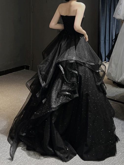 Sleeveless High Waist Irregular Black Prom Dress fg3801