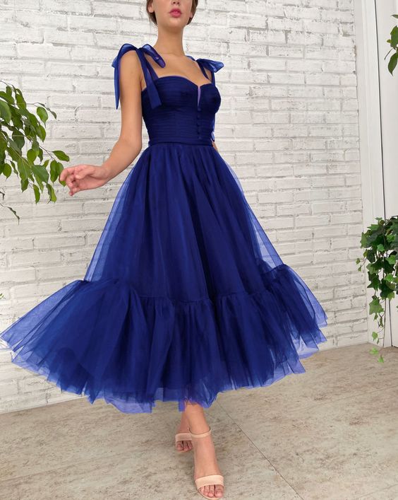Simple blue tulle prom dress, blue tulle formal dress fg3404