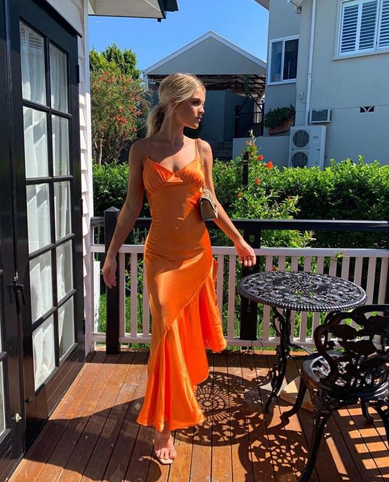 Orange Prom Dress V Neck Trending Formal Dresses fg4223