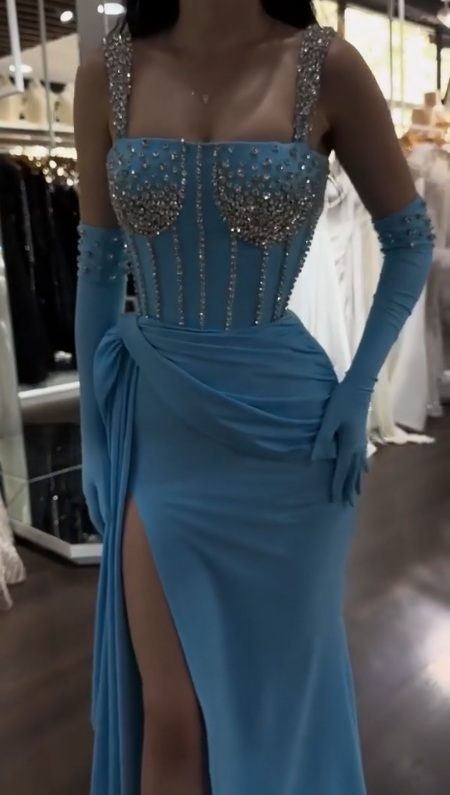 Blue Sparkly Sexy Long Prom Dress Formal Evening Dress fg7544