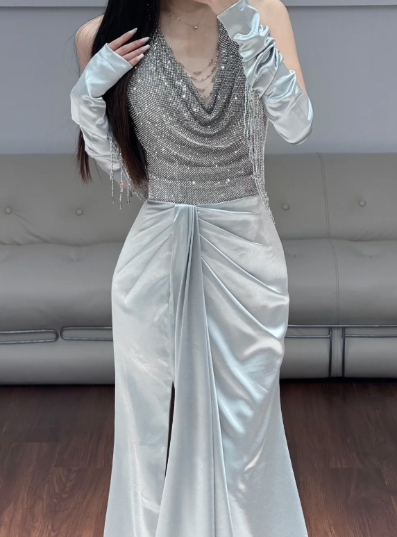 Buntes Meerjungfrau-Partykleid mit Pailletten und langen Abschlusskleidern fg8362
