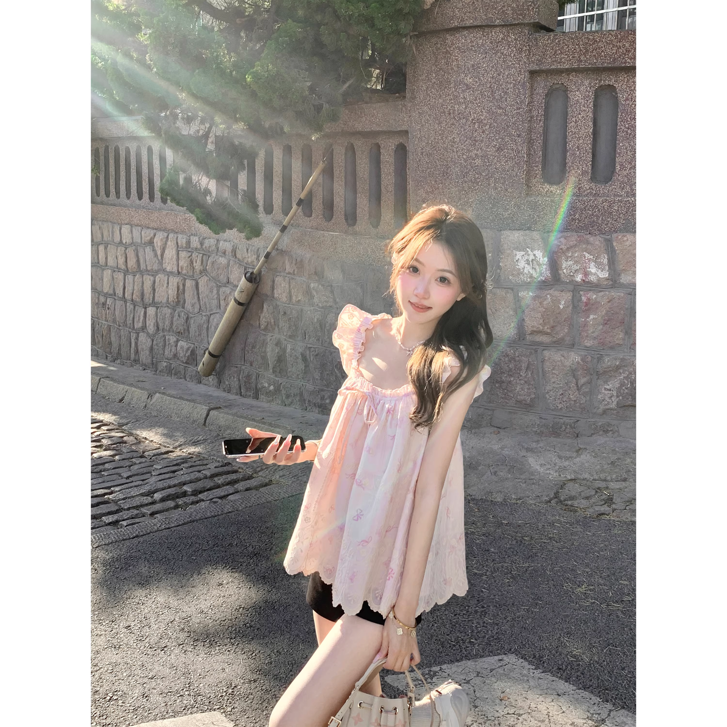 Pink sweet sleeveless top A96