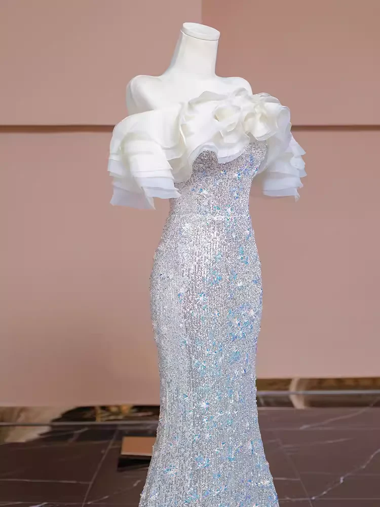 Buntes Meerjungfrau-Partykleid mit Pailletten und langen Abschlusskleidern fg8362