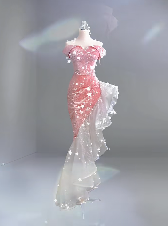 Off The Shoulder Pink Long Prom Dress Evening Party Dress fg8325