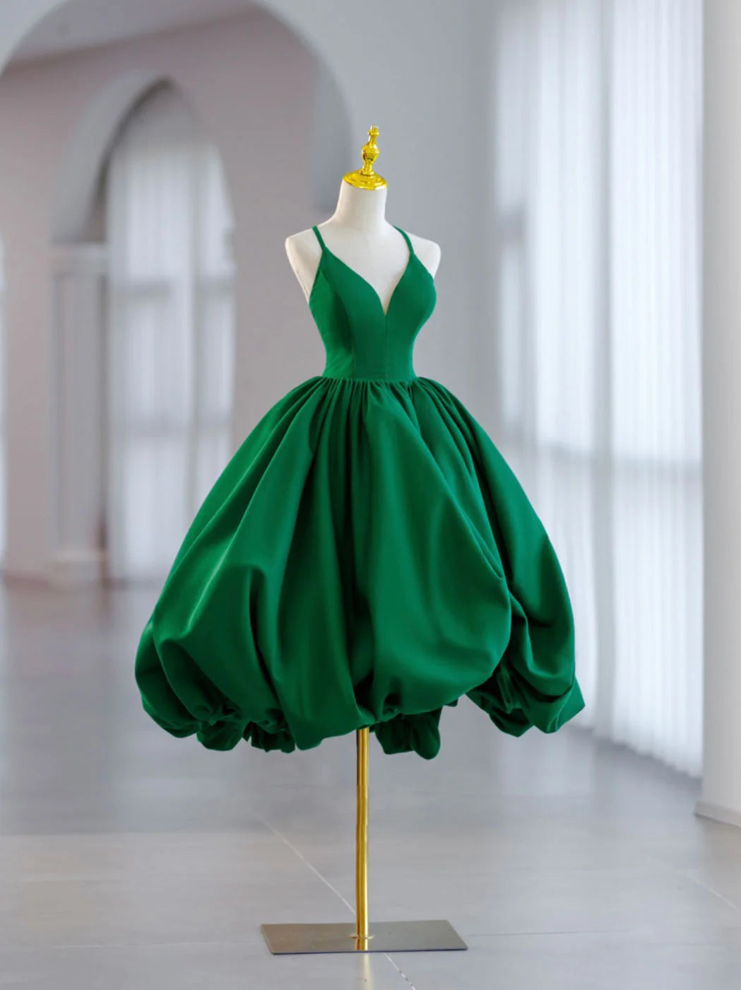 Green Ball Gown Satin Short Prom Dress, Green Satin Evening Dress Green Homecoming Dresses fg3413