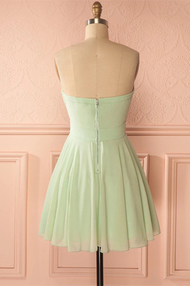 Sage Green Strapless Short A-line Party Dress Homecoming Dresses fg3726