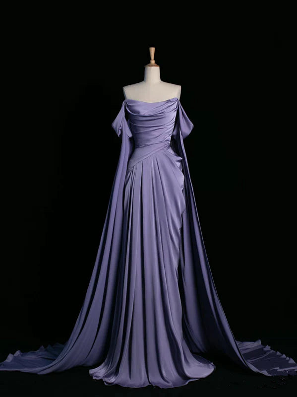 Elegant Purple Satin Prom Dress, Draped Bodice Formal Party Dress fg3961