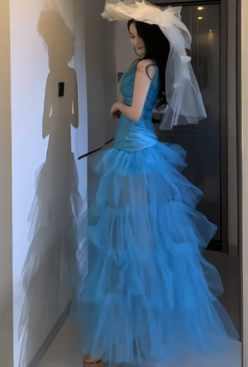 One Shoulder Cutout Ruffled Tulle Mermaid Evening Dress fg8809
