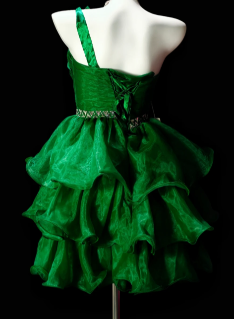 One Shoulder Bow Rhinestone Ruffled Organza Short Homecoming Dress fg8884