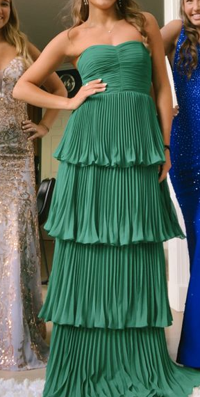 Green Strapless Ruffle Multi-Layer Long Prom Dress fg4768