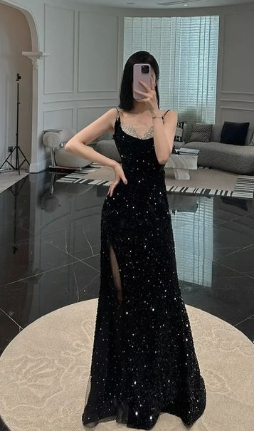 Black Sequin Prom Dresses Long Evening Gowns Formal Party Wear fg3923