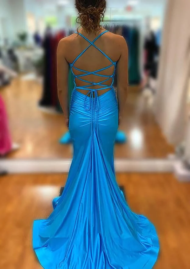 Elegant Blue V Neck Prom Dress With Split,Blue Formal Dress fg4529